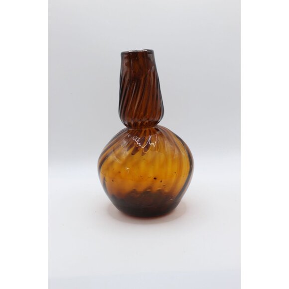 Hand Blown Amber Art Glass Pitcher | Ribbed Optic Body, Applied Handle | Mid-Cen - Picture 4 of 4